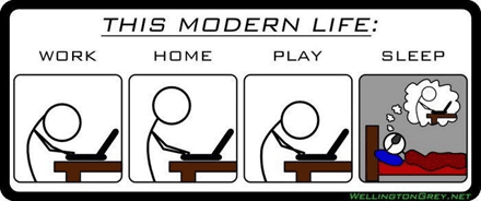 Caricatura sobre la vida moderna y las computadoras